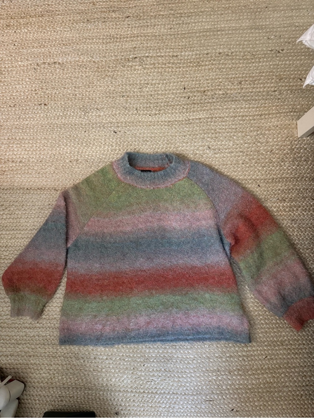 Tribal Multicolor Striped Crewneck Sweater — Green, Red, Blue, Pink, Gray